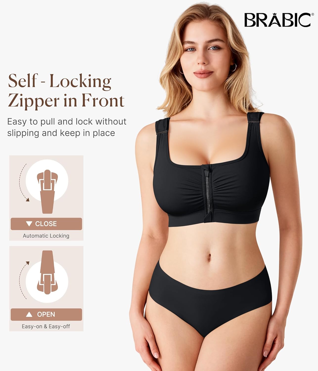 BRABIC Zip Front Closure Bras - Post-Surgery Compression Bra for Women | Full Coverage & Adjustable Straps