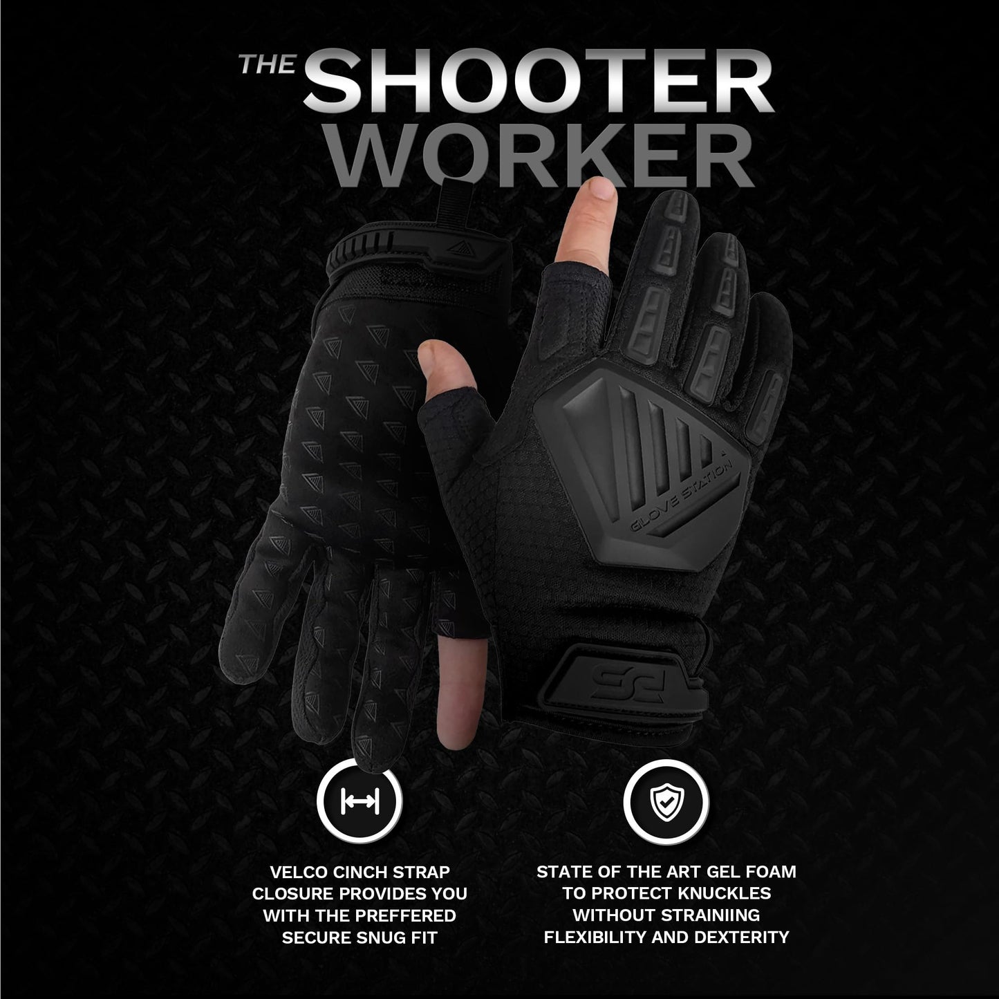 Glove Station The Paintball Work Gloves - Black (Medium), Suede Leather Palm, Knuckle Protection for Men, 2 Fingerless Design for Paintball, Riding and Motorcycle Use