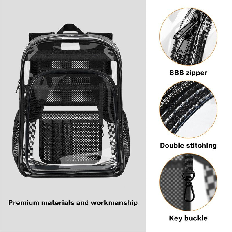 PAMANO Clear Backpack Transparent Heavy Duty Bookbag See Through Bag for College Work Travel Security, Black XL