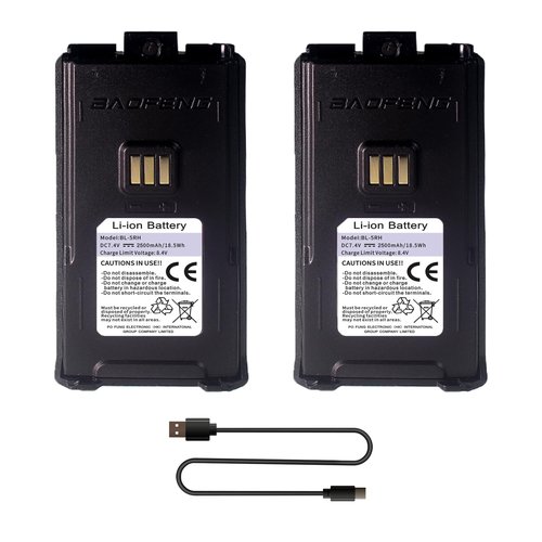BAOFENG 2 Pack UV-5RM Battery 2500mAh Enlarge Capacity for UV-5RH Two Way Radio USB-C Charging 7.4V BL-5RH Li-ion Battery Replacement GM-5RH Walkie Talkie Accessories with Type-c Cable