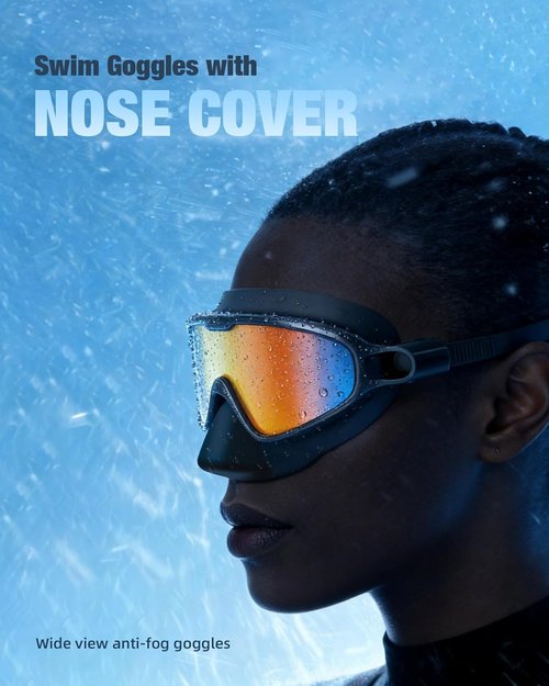 Aegend Swim Goggles - Anti-Fog, UV Protection, No-Leak Design | 2-Pack with Nose Cover for Adults
