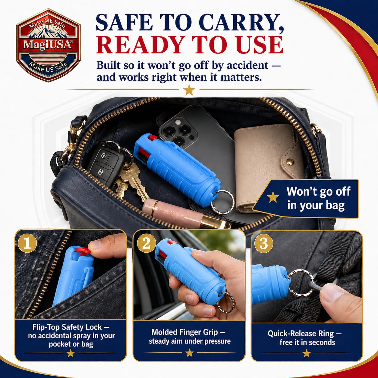MagiUSA 6 Pack Pepper Spray Keychain for Self Defense, Blue Green