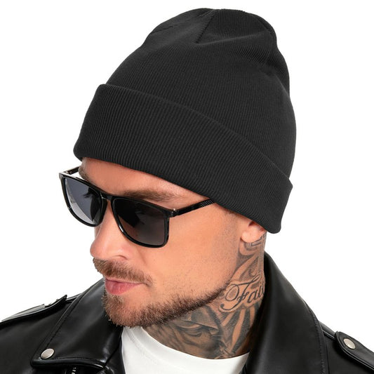 Simapu 100% Cotton Beanie for Women Men,Double-Layer Knit Warm Winter Hat Soft Cuff Fisherman Beanies Hats Slouchy Skull Cap Black