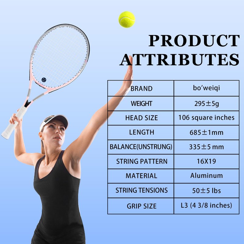 bo'weiqi 27" Tennis Racket Set for Adults 2 Players Lightweight Pre-Strung Tennis Racquets for Beginners, Including 3 Balls, 2 Overgrips, 2 Vibration Dampers and 1 Bag Easy Carry(Green and Pink)