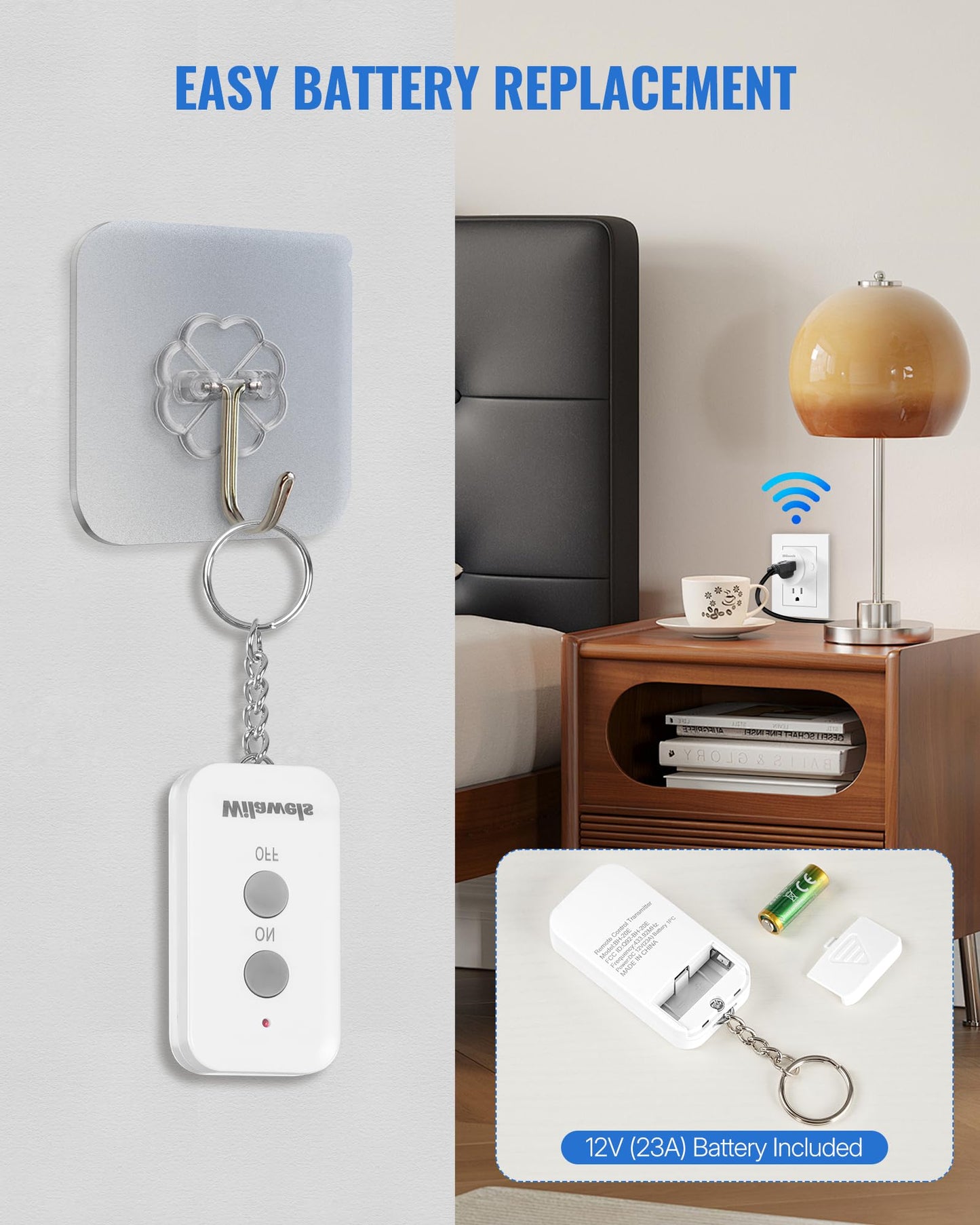 Remote Control Outlet Plug, WILAWELS Wireless Remote On Off Switch for Outlet, Remote Light Switch for Lamp, Light, Programmable, 100ft RF Range, 15A/1875W, Battery Included, FCC Listed W11RC1106