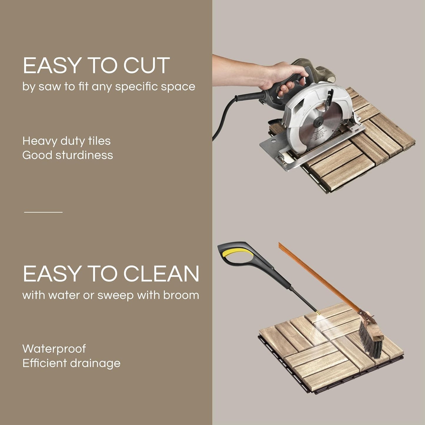 Outdoor Waterproof Acacia Wood Deck Tiles - 10 Pcs Patio Flooring for All Weather Use
