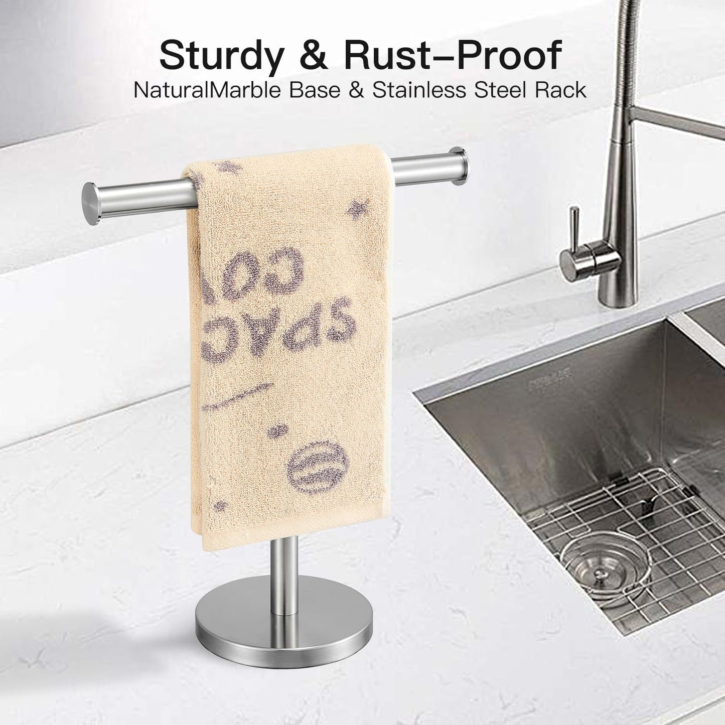 Zitalupy T-Shape Bath Hand Towel Holder Standing, SUS304 Stainless Steel Matte Black T-Shape Towel Bar Rack Stand with Heavy Base, Tower Bar for Bathroom Kitchen & Countertop