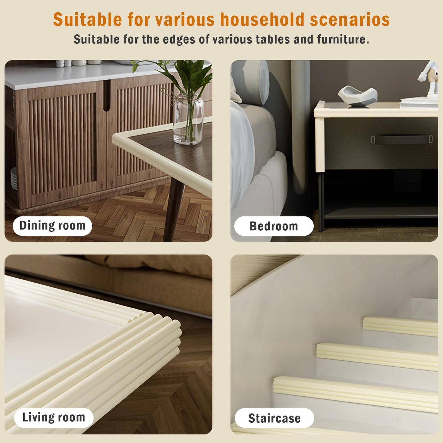 Foam Table Edge and Corner Guards for Baby,(6.5ft Edge 4Corners),Baby Proofing Soft Corner Protectors,Furniture and Tables Child Baby Proof Bumpers, Pre-Taped Corner Cushions (Beige)