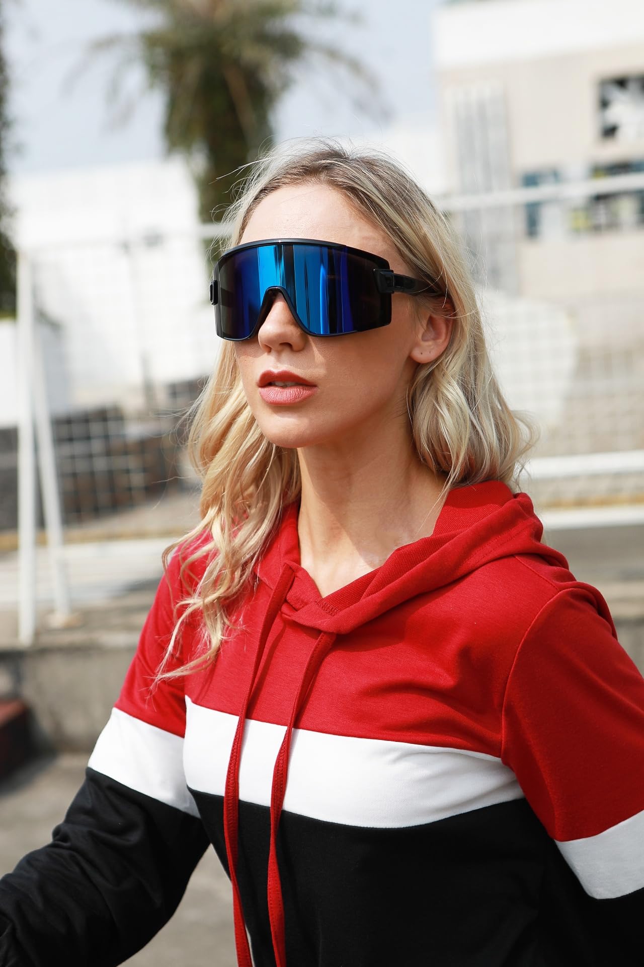 Karsaer Vision 3 Pcs Big Shield Wraparound Sunglasses Rave for Men Women Neon Sun Visor Glasses Cycling Ski Shades 80s 90s
