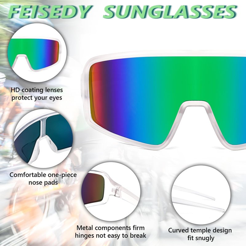 FEISEDY Men Women Cycling Sports Sunglasses Fishing Running Trekking Baseball 80s 90s Shield Sunglasses B2962