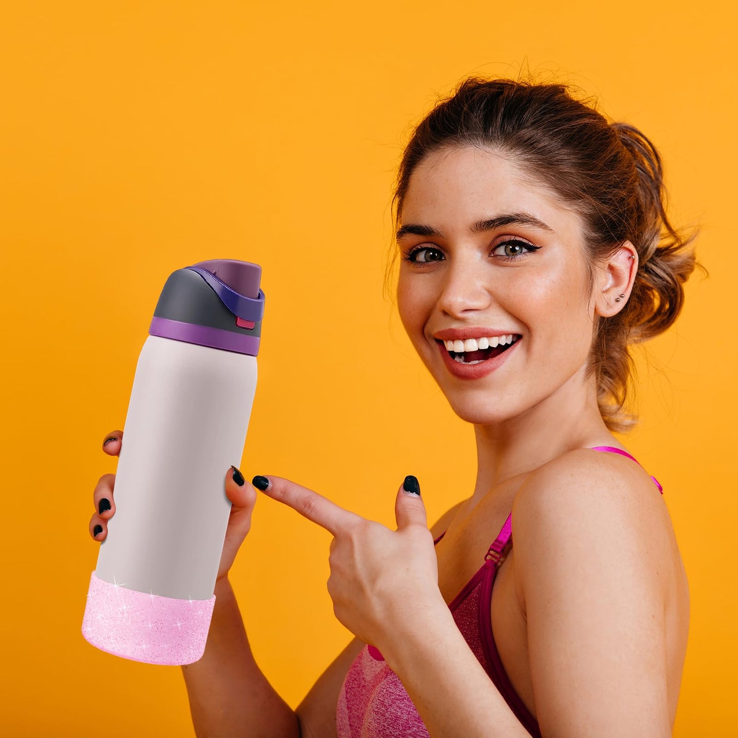 2PCS Glitter Silicone Boot for Owala Water Bottle 24 oz 32 oz 40 oz, Anti-Slip Protective Sleeve for Owala Twist,FreeSip and Flip Stainless Steel Water Bottle, BPA-Free, Dishwasher Safe, Accessories