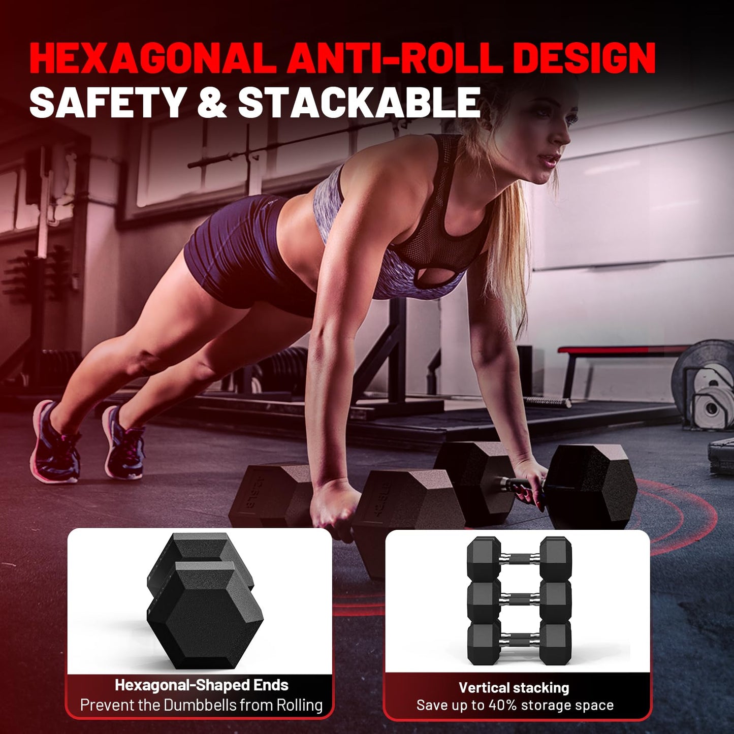 PAPABABE Hex Dumbbell Set of 2, 8 lb dumbbells pair, 8 Pound Weight Dumbbells for Women & Men, Hand Weights for Strength Training, Free Weights,pesas para ejercicios (8 Pair)