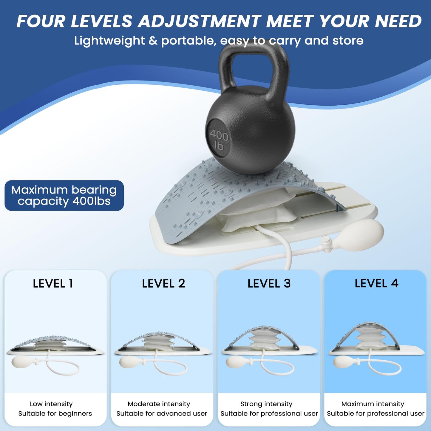 JUMPOW Back Stretcher for Lower Back Pain Relief - Adjustable Lumbar Back Cracker Board, Relief for Lumbar Area Pain, Scoliosis Aid, Ergonomic Spine Decompression