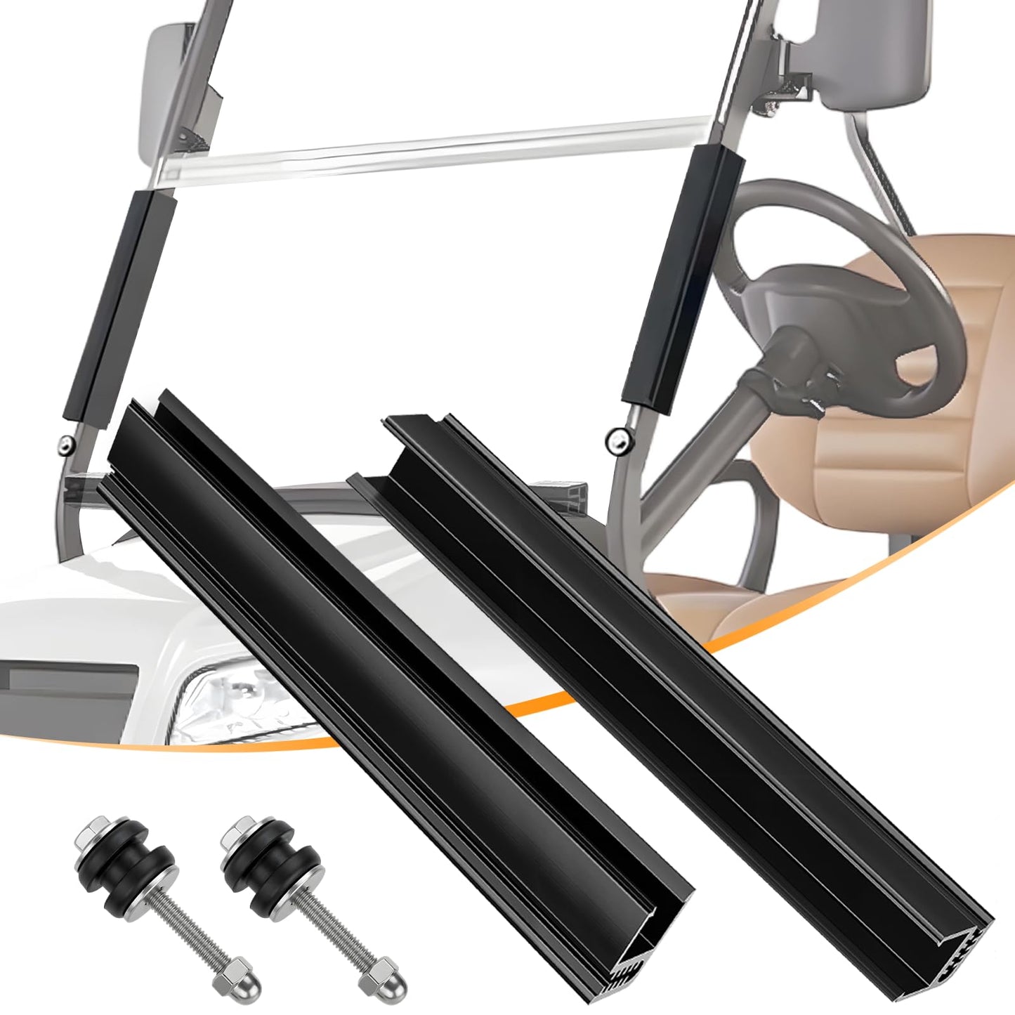 Golf Cart Windshield Clips Kit with Windshield Sash Retaining Clip fit 1"x1" Tube, 11" Windshield Bottom Bracket with Screw Bolts for Club Car DS,Precedent,Tempo,Onward,Yamaha G16 G19 G22 G29