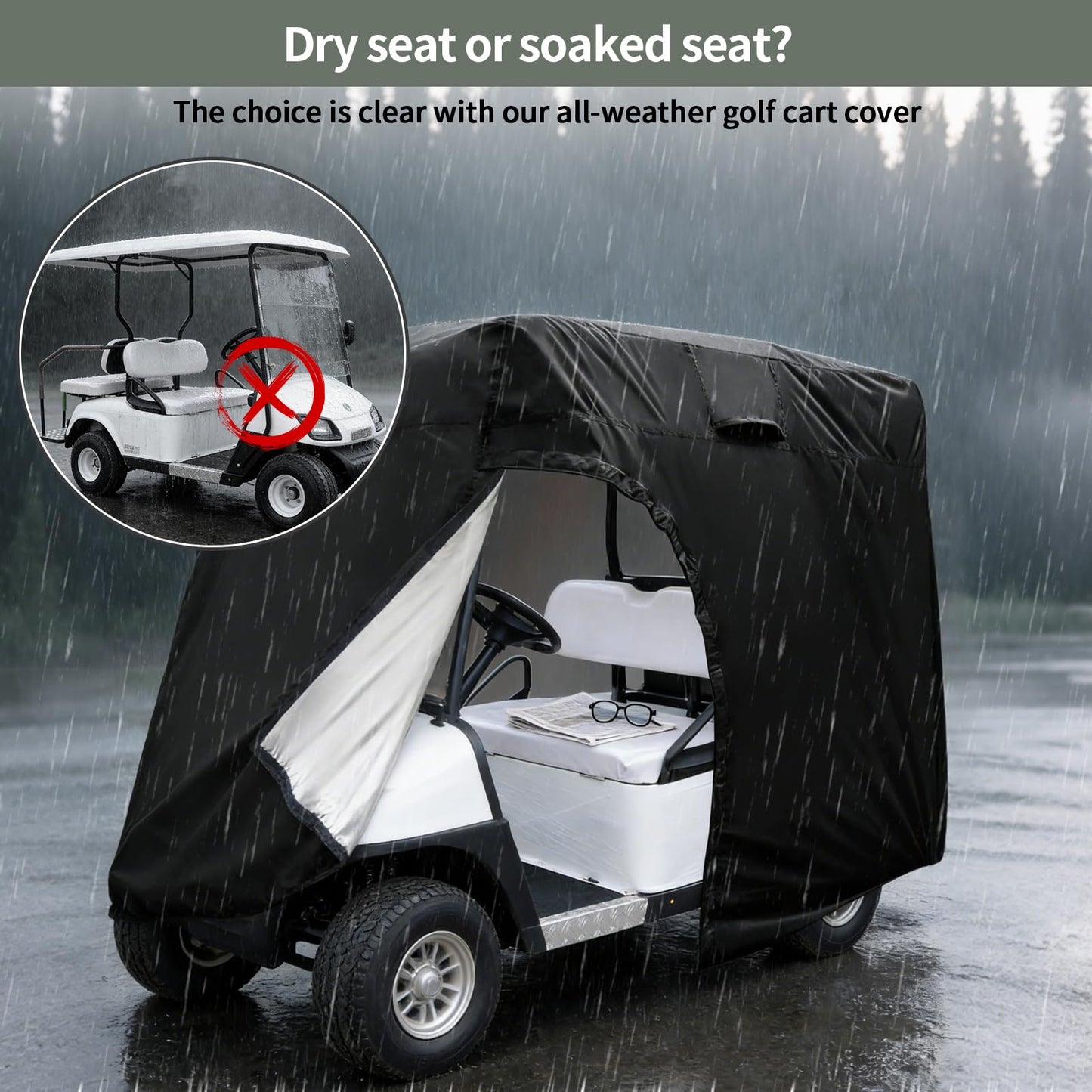 Joymo Golf Cart Cover 6/8 Passenger, Golf Cart Rain Covers, Heavy-Duty All Weather Protection Cover for EZ GO Golf Cart Accessories, Outdoor Seat Covers Evolution Golf Carts(156" L x 55" W x 79" H)