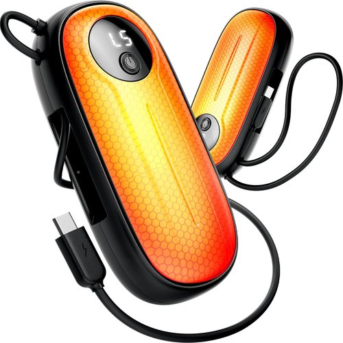 Hand Warmers Rechargeable 2 Pack,8000mAh Dual-Sided 5 Level Electric Pocket Heater with Built-in USB-C Cable, Full-Palm Fast Heating 24hrs, LED Display, Gifts for Men Women