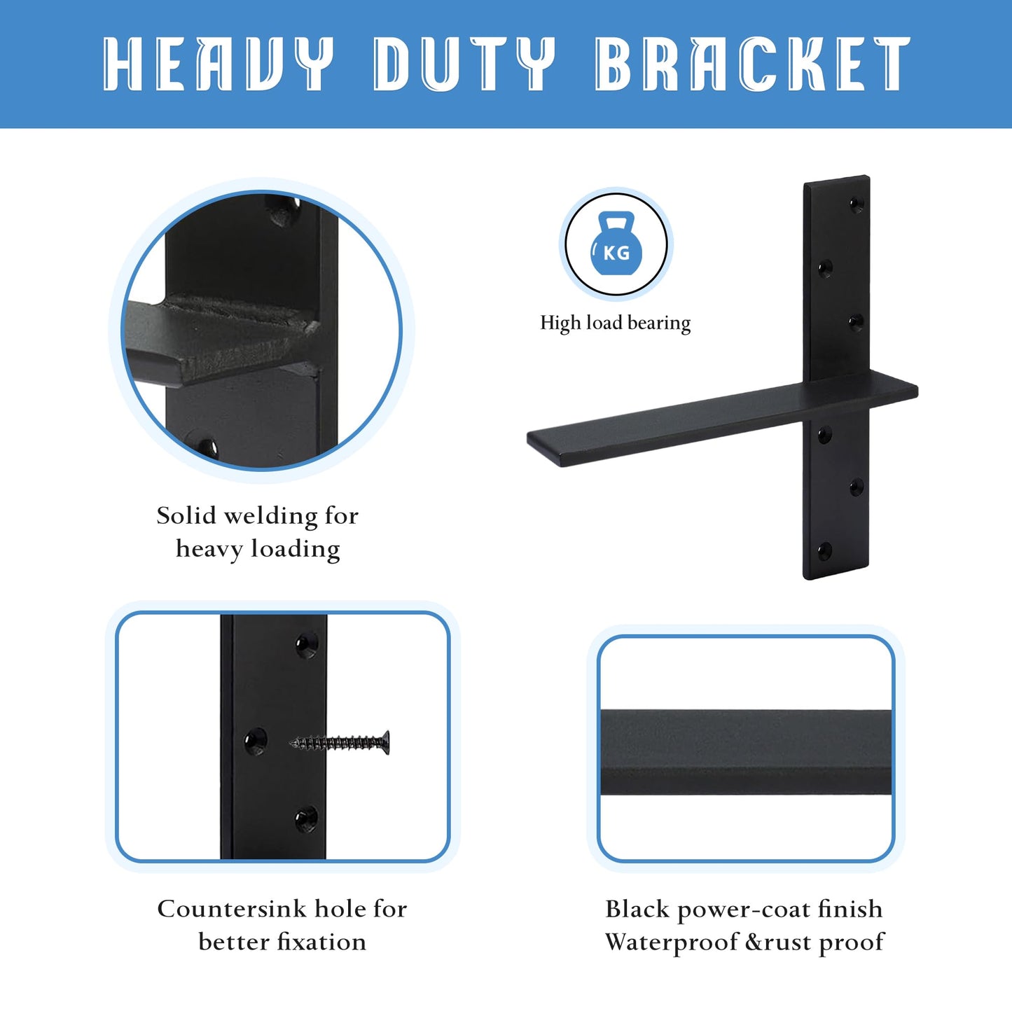 Floating Shelf Bracket 3/8" Thick Heavy Duty Shelf Brackets 4 Pack Free Hanging Countertop Support Bracket 10" Lx2.5 W Floating Wall Brackets for Cabinets, Granite, Dishwasher, Bench Seats Vanities