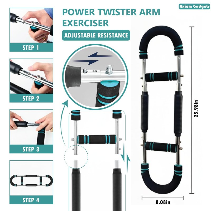 Adjustable Arm Twister Trainer, 40–130 Lbs Power Bar for Upper Body Strength, Portable Arm & Chest Workout Equipment for Men & Women, Ergonomic Anti Slip Handles, Home Gym Fitness Tool