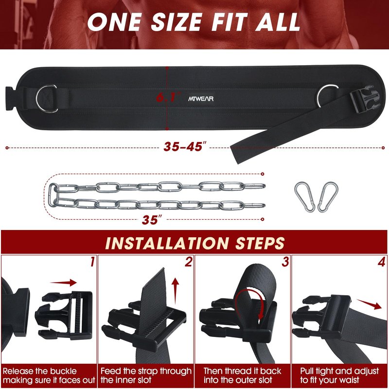 Dip Belt for Weightlifting, Weight Belt with Chain for Pullup, Weight Lifting Belt,Lifting Belt,Powerlifting Gym Belt for Pull Up, Squats, Powerlifting & Deadlift,Dip Belt,Capacity Up to 440 LBS,Waist Adjustable,Deadlifts & Added Weight Training
