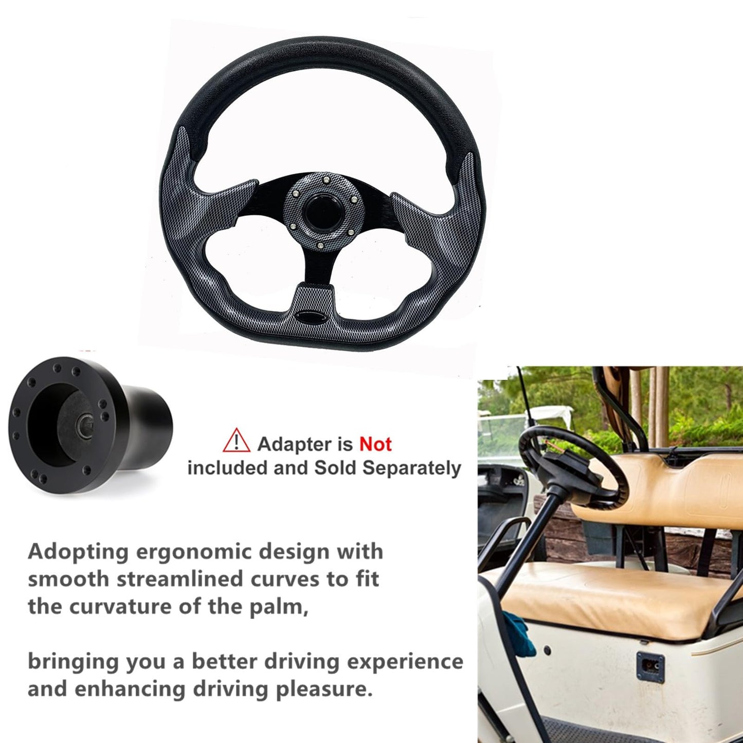 Golf Cart Steering Wheel,Universal Golf Cart Skid Steering Wheel,for Club Car EZGO RXV and TXT, Yamaha, Precedent Tempo (Blackgrid)
