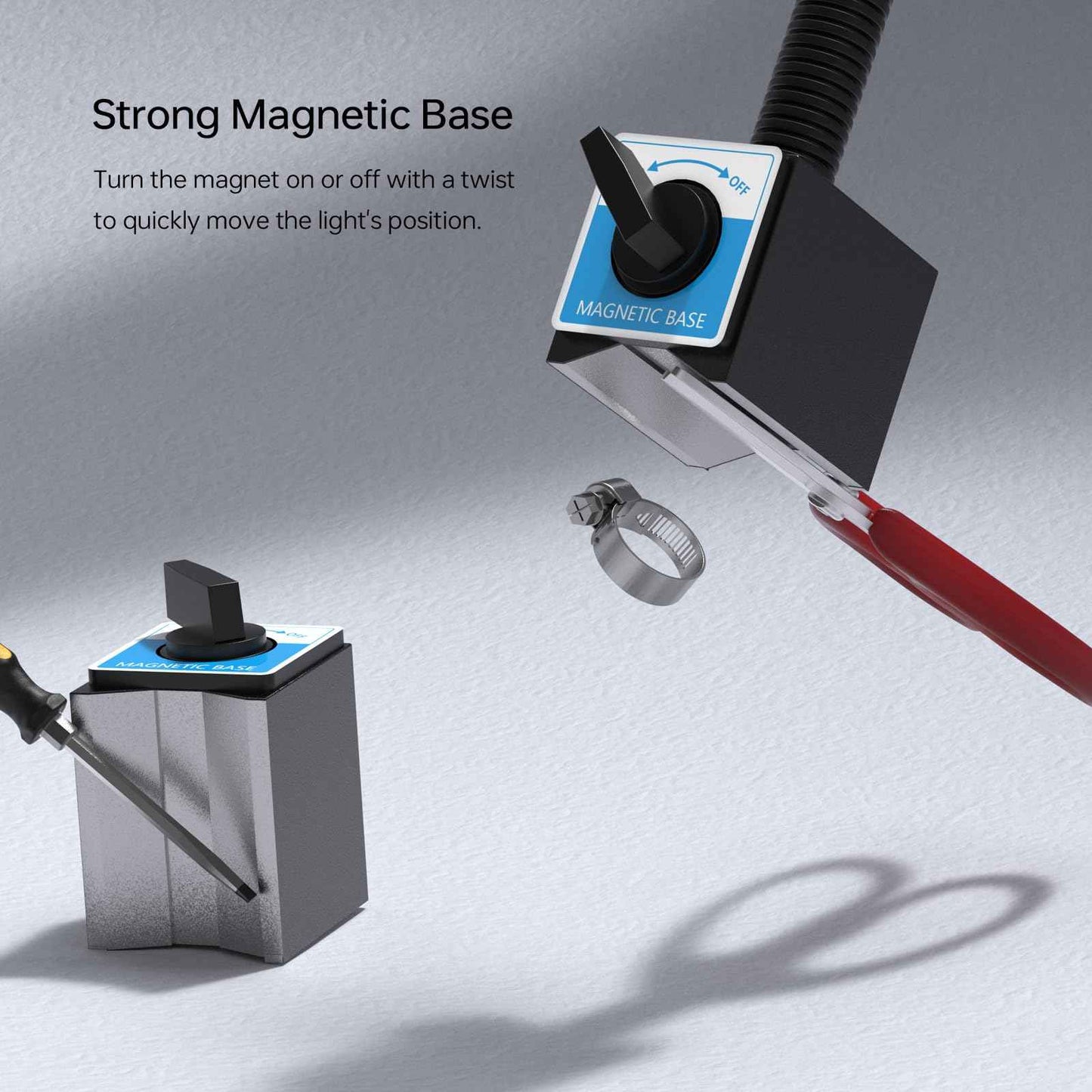 LED Magnetic Work Light, 1200lumens 20in Flexible Gooseneck Work Lamp with Strong Magnetic Base for Lathe Machines, Workbenches, 120V 12W