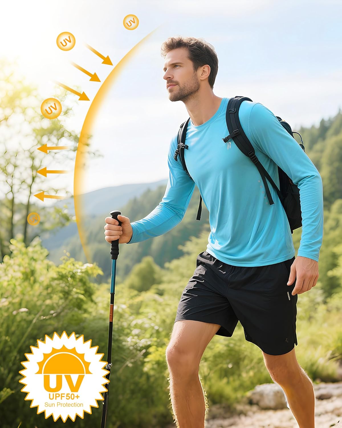 Runhit Men's UPF 50+ Sun Protection Shirt - Lightweight Long Sleeve UV Swim & Fishing Rash Guard