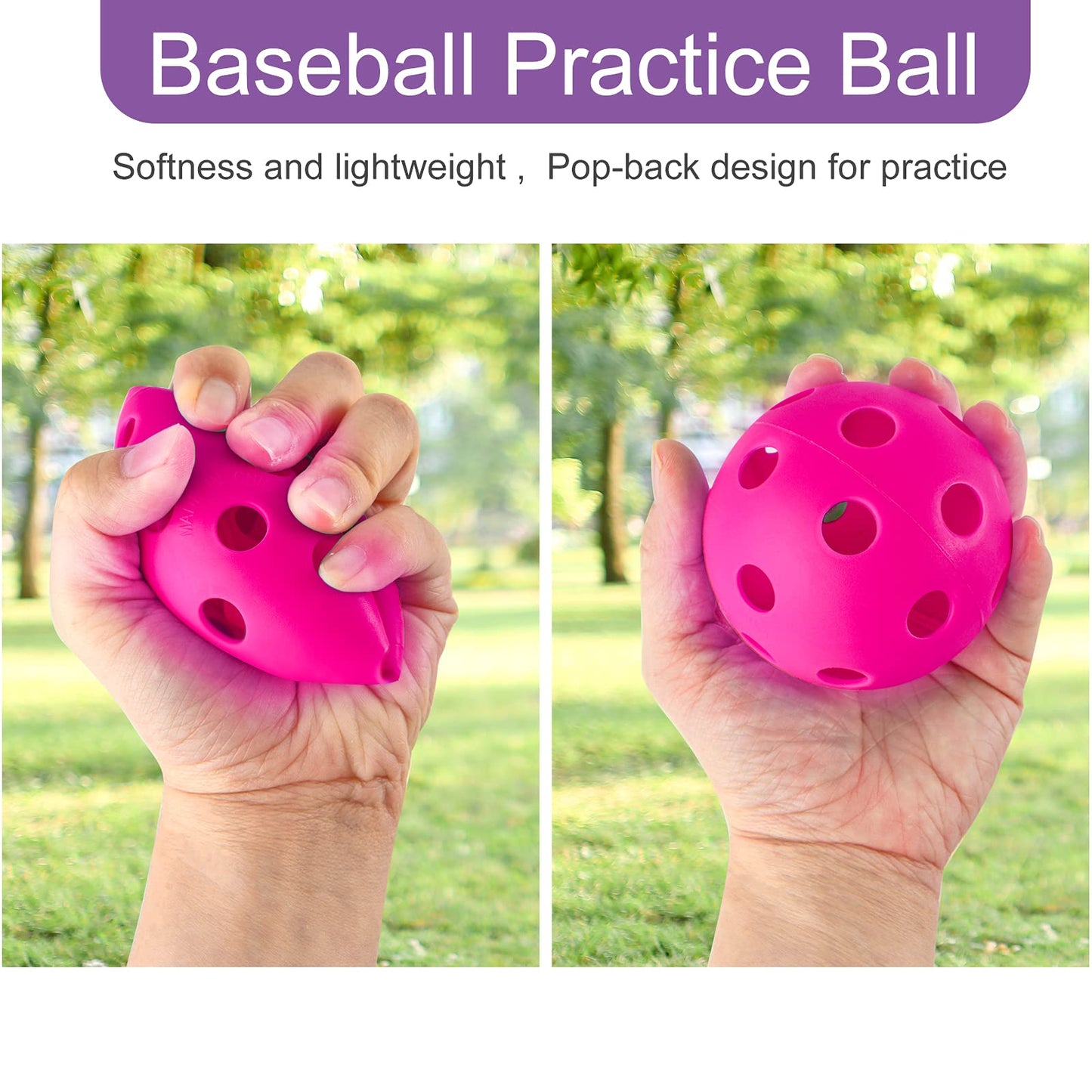Coopay 12 Pack Baseball Practice Balls Plastic Training Balls Lightweight Hollow Softballs with a Drawstring Bag for Hitting, Baseball Training Indoor Outdoor Use (3 Colors)