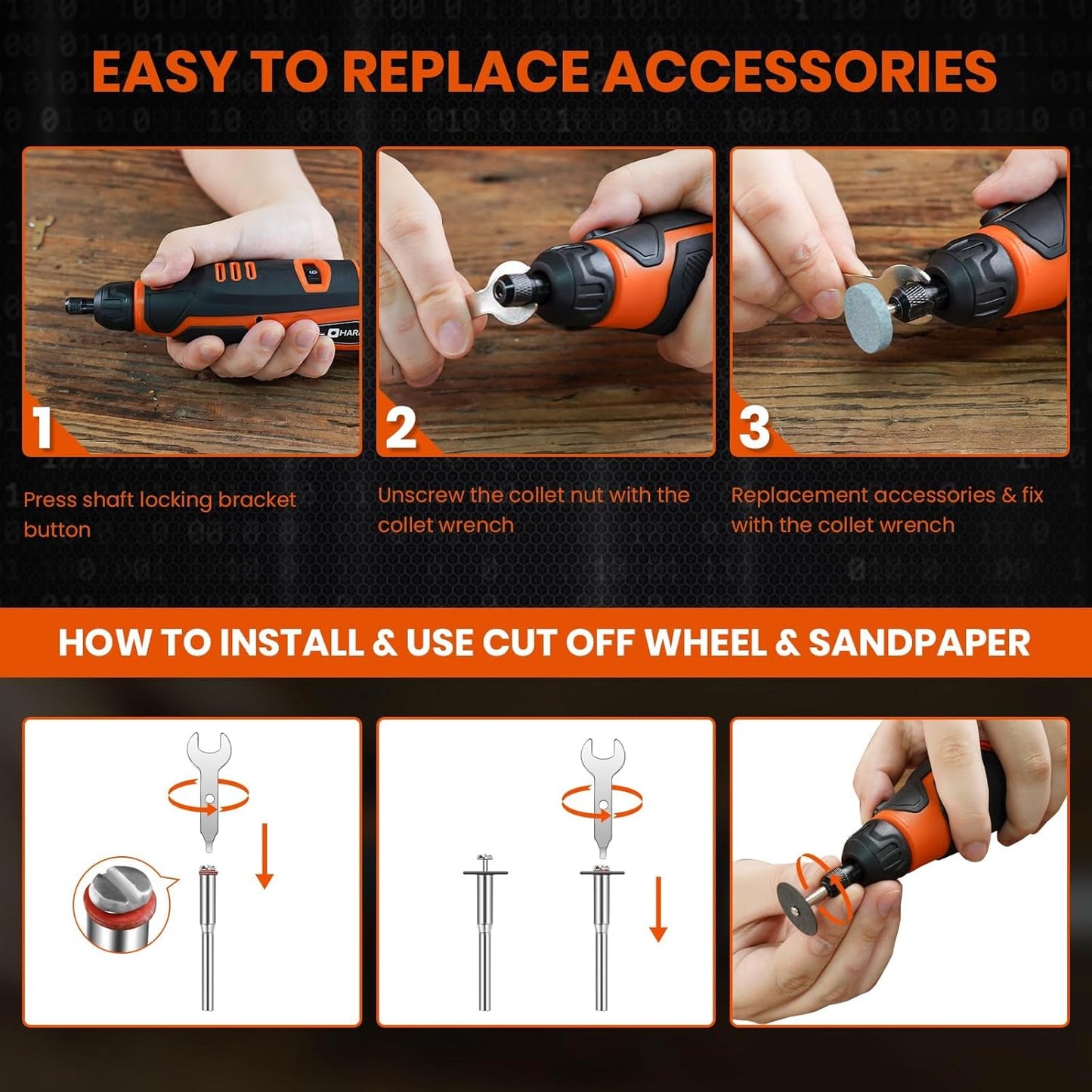 12V Cordless Rotary Tool Kit with 94 Accessories – 6-Speed, 30000RPM for Engraving, Sanding, Polishing & DIY Projects