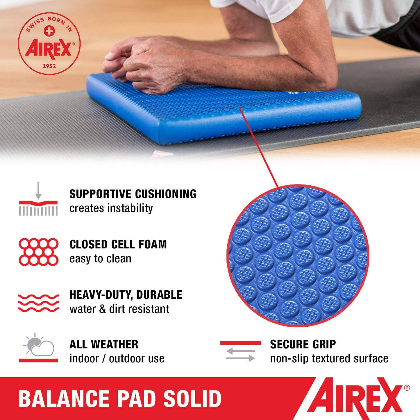 "Airex 30-1912 Balance-Pad Solid, 18"" x 16"" x 2""", blue