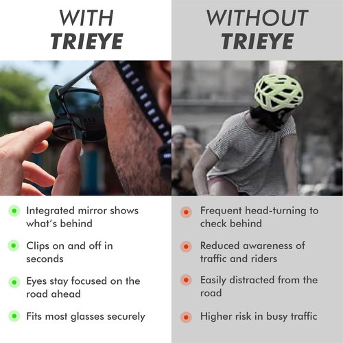 TriEye View Clip On Sunglasses with Rear View Mirror – Clip On Sunglasses Over Prescription Glasses, Flip Up Cycling Eyewear for Men & Women – Polarized Smoke, 145mm Fit