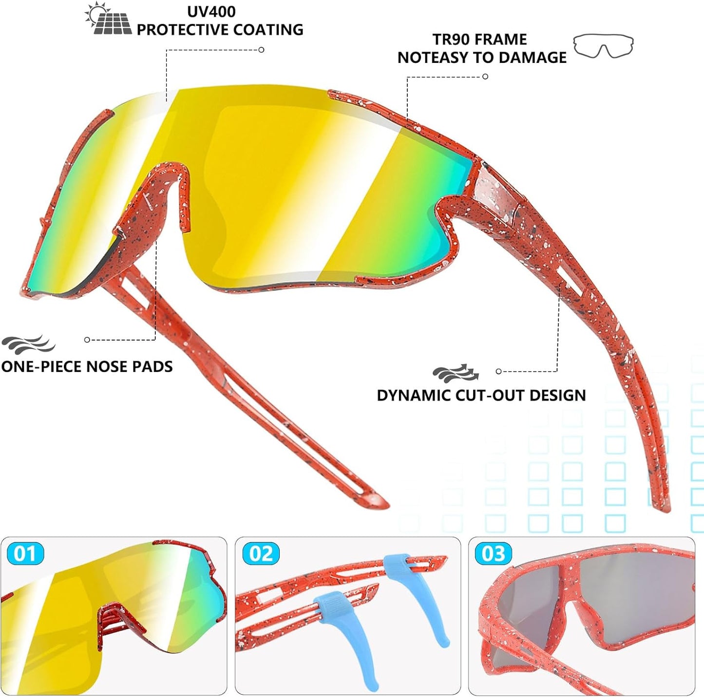 Skiennix Kids Sunglasses - UV400 Protection for Boys & Girls | 3-Pack Youth Sports Goggles (Ages 4-12)