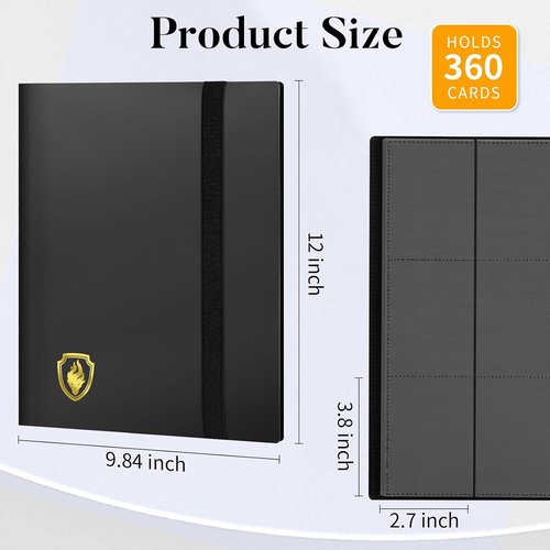 Fabmaker Heavy Duty Card Binder - 9 Pocket Album Holds 360 Cards | Sleek Black Design for Game & Sports Cards