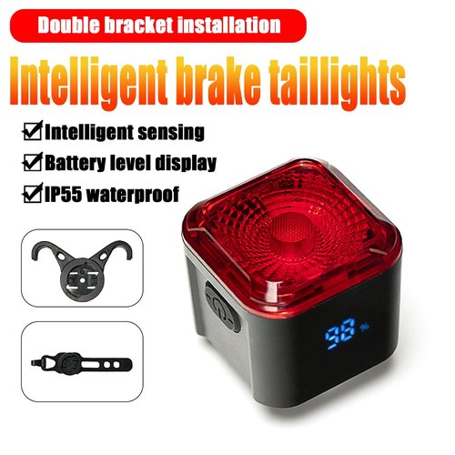 【2025 Upgraded Version】 Smart Bike Tail Light with Digital Battery Display, 6 Modes Auto Bike Brake Rear Light, Auto Sleep & Motion Activation, IPX6 Waterproof,USB-C Rechargeable LED Warning Light