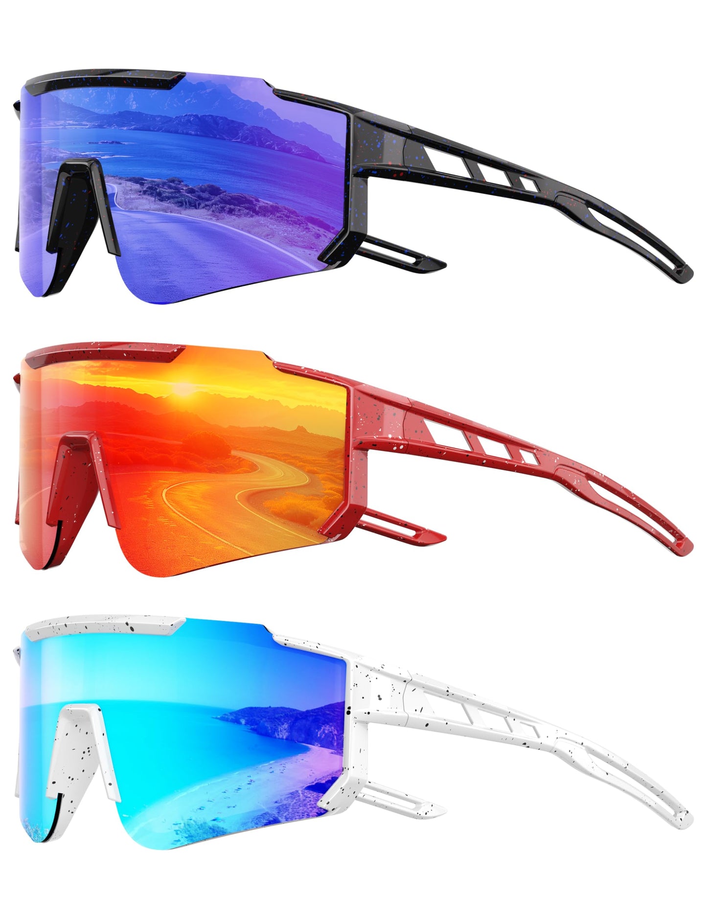 Foliful Kids Polarized Baseball Sunglasses for Boys Girls - Youth Softball Cycling Sports Sunglasses UV Protection Lightweight Goggles, Dark Blue/Red/Ice Blue