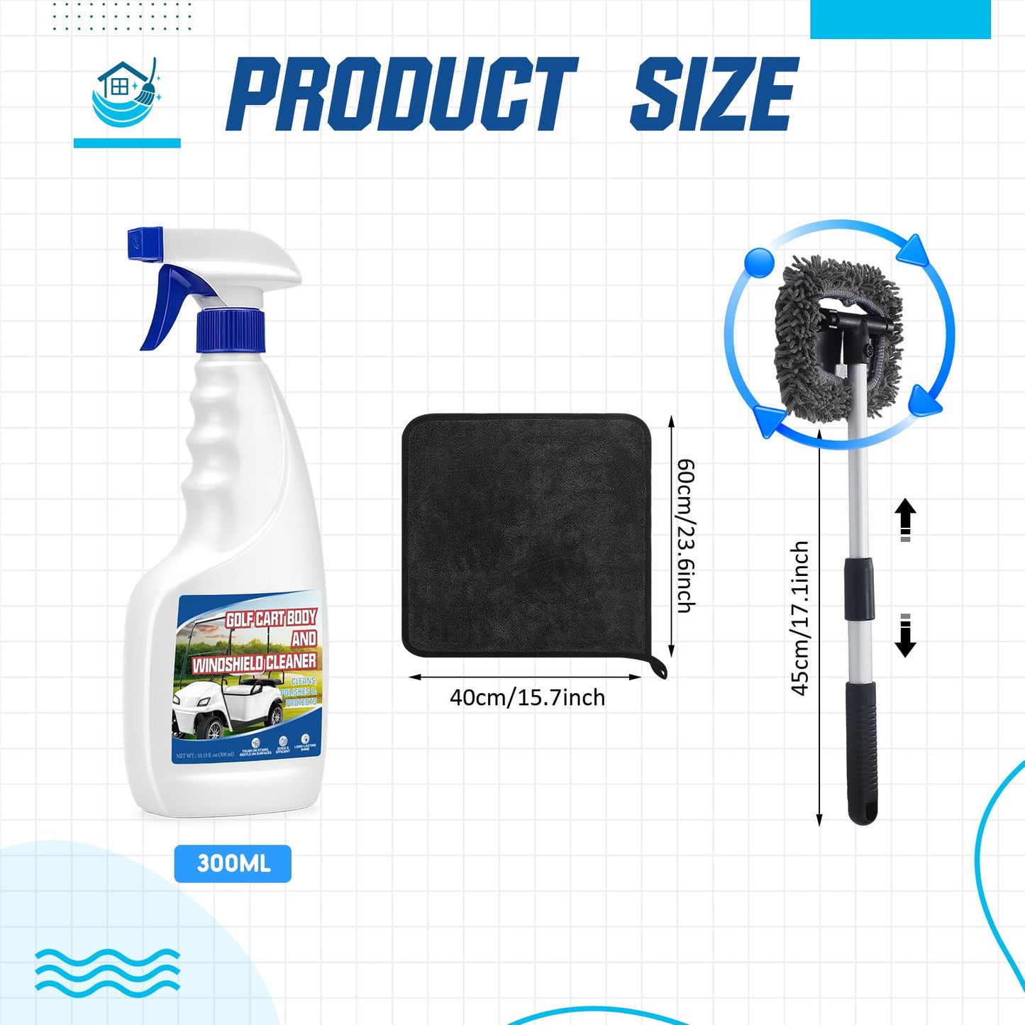Acellegic 4 Pcs Golf Cart Cleaner Kit, Golf Cart Body Windshield Polish Cleaner with Cleaning Brush Towels, Removes Hard Water Stains, Battery Acid, Grease, Lubricates & Rust Proofs