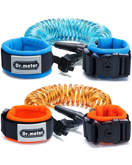 Dr.meter Toddler Leash - 2 Pack Safety Anti-Lost Wrist Link with Key Lock | Reflective Child Harness, 8.2ft Blue & 4.92ft Orange