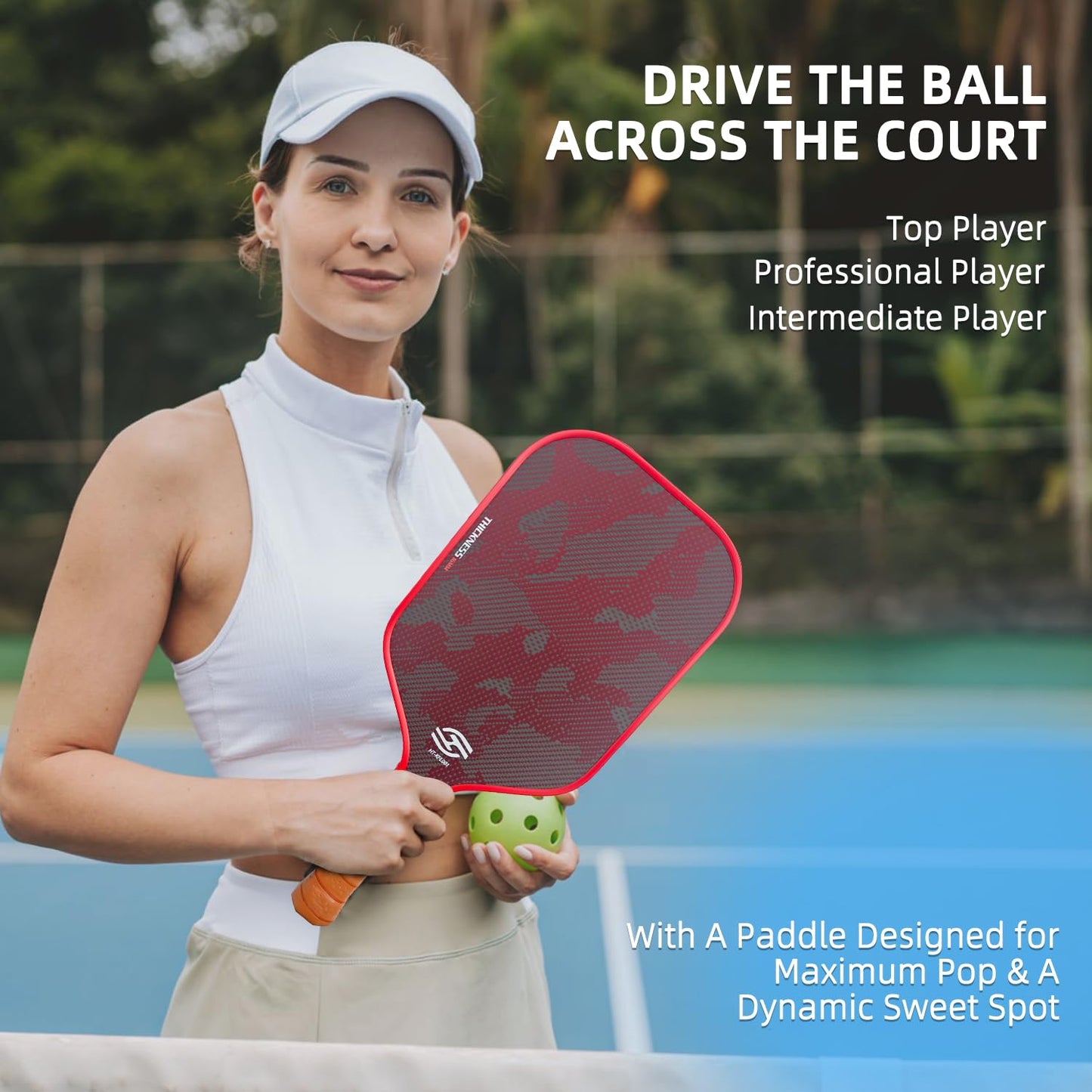 Pickleball Paddles, Professional Carbon Fiber Pickleball Paddle with 16mm Strong Honeycomb Core Designed for Ultimate Spin & Consistency
