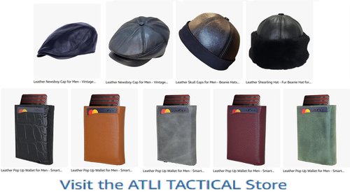 ATLI TACTICAL Leather Skull Caps for Men - Beanie Hats - Beret Hat - Sheepskin Leather Docker Hat - Skull Cap Beanie Hats for Casual Skater Street Wear Fisherman Ski Cycling Running Sailor Hunting