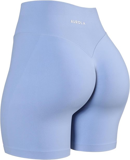 AUROLA Workout Shorts for Women - High Waisted V-Shape Seam | Embossed Logo Athletic Fitness Shorts