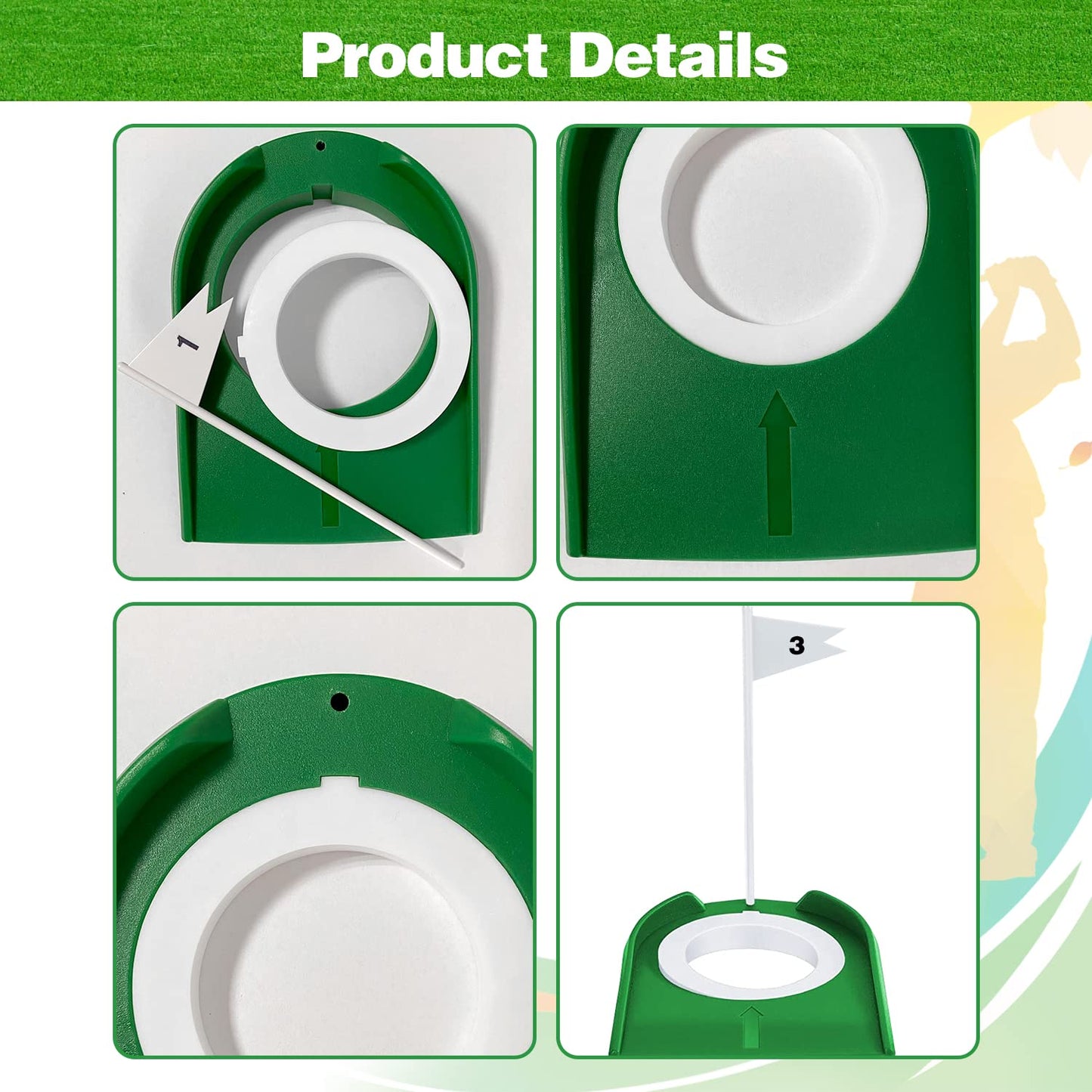 9 Pack Golf Putting Cup and Flag Plastic Golf Putting Practice Training Aids Indoor and Outdoor Training for Kids Men Women Office Backyard Garage Accessories