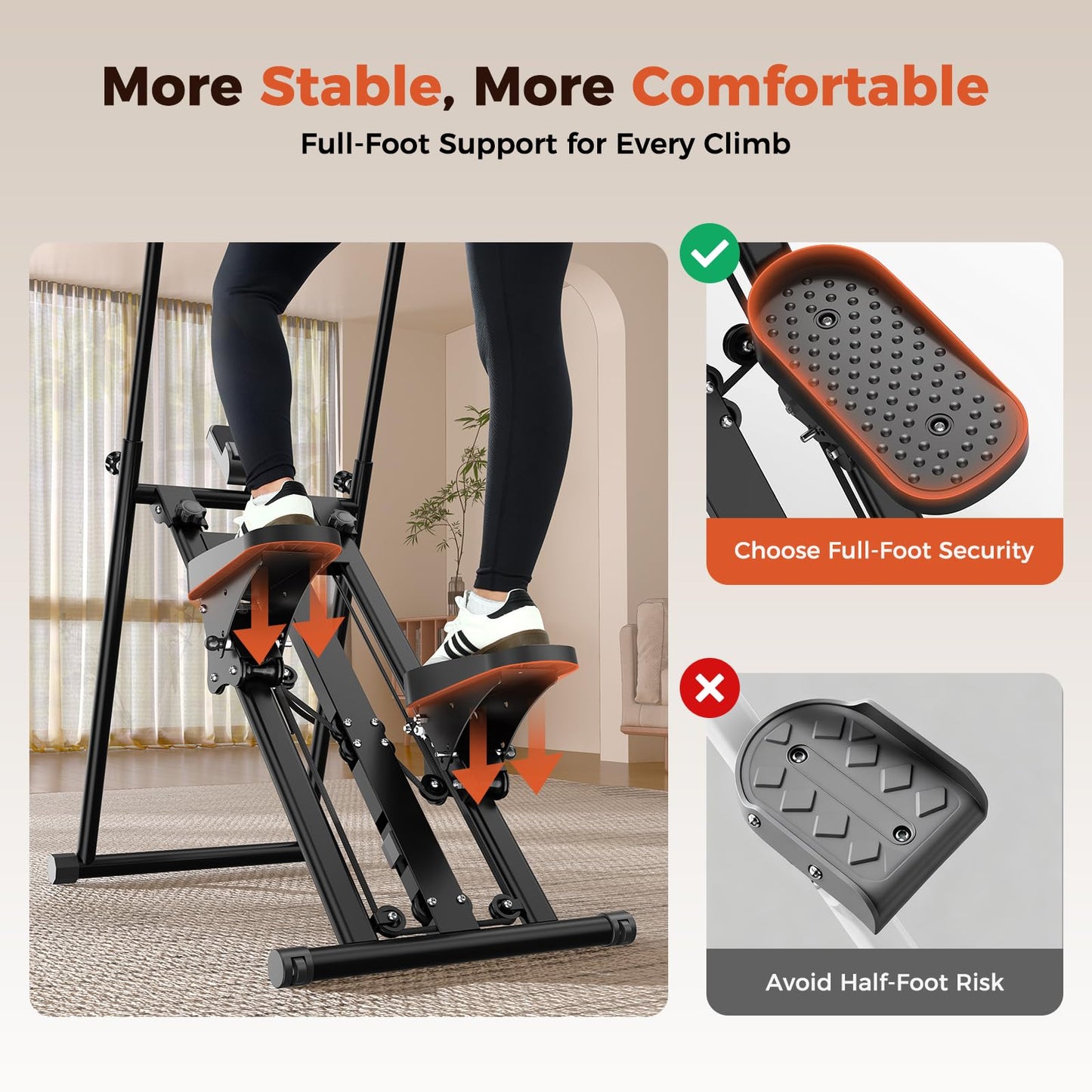 Sportneer Foldable Stair Stepper for Home Gym, Adjustable Resistance, Vertical Climber with Handlebar, Extended Step Range for Full-Body Workouts with 440lbs Weight Capacity Dark Black