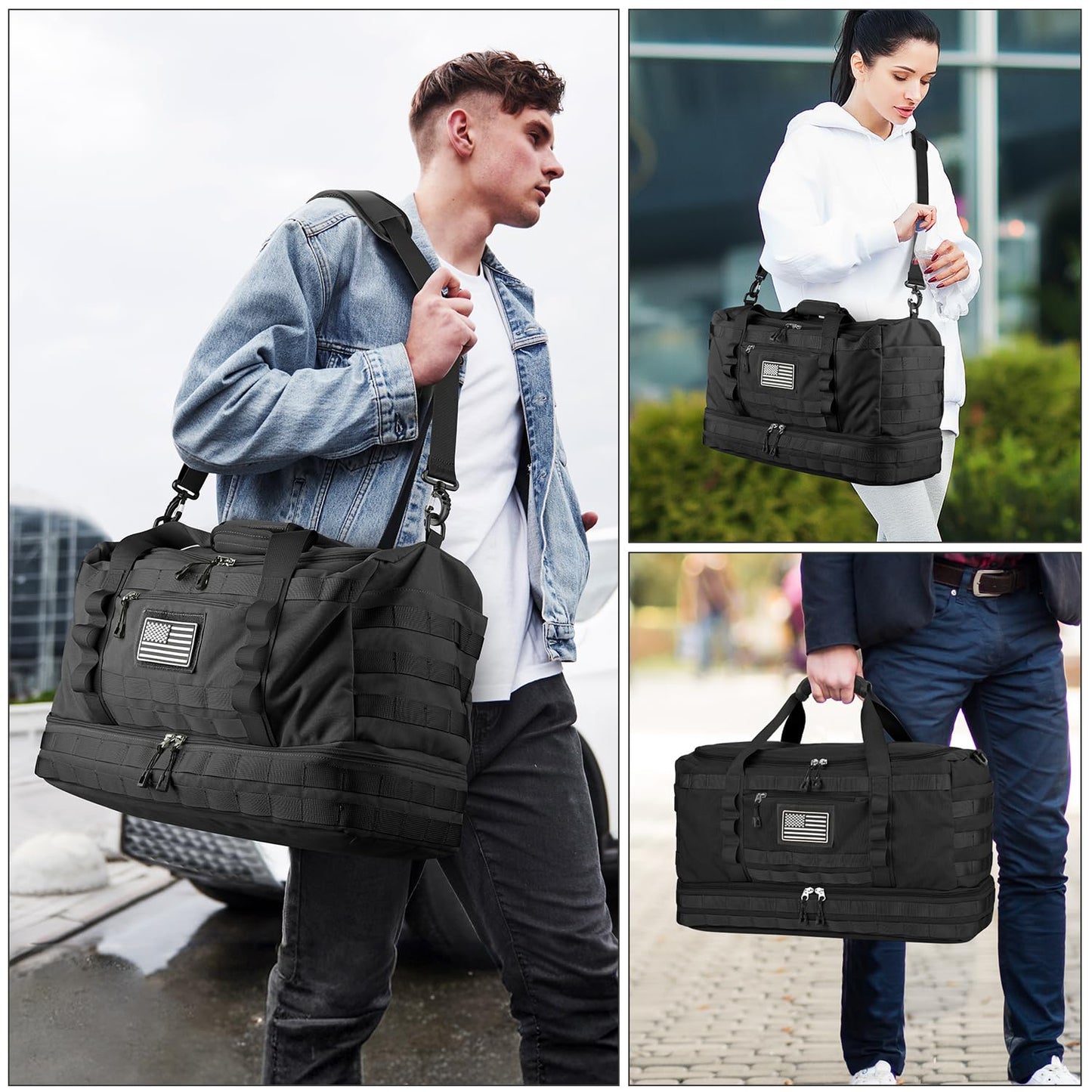 Gym Bag for Men Women, Carry on Luggage 22x14x9 Airline Approved, Tactical Travel Duffle Bag with Toiletry Bag and Shoe Compartment, Weekender Overnight with Wet Pocket for Workout, Black