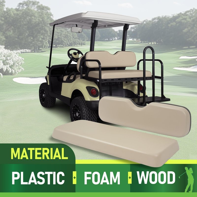 Wutist Universal Golf Cart Tan Seat Bottom & Seat Backrest Compatible with Yamaha, EZGO TXT/RXV/ST, Club Car DS & Precedent and Other 2+2 Passengers Golf Cart with Rear Flip Seat