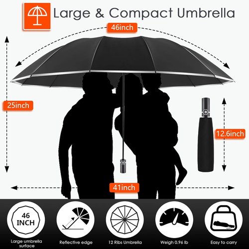 Bodyguard Inverted Umbrella - Large Windproof Design for Rain & Sun | Compact Reverse with Reflective Stripe, Teflon-Coated for Travel