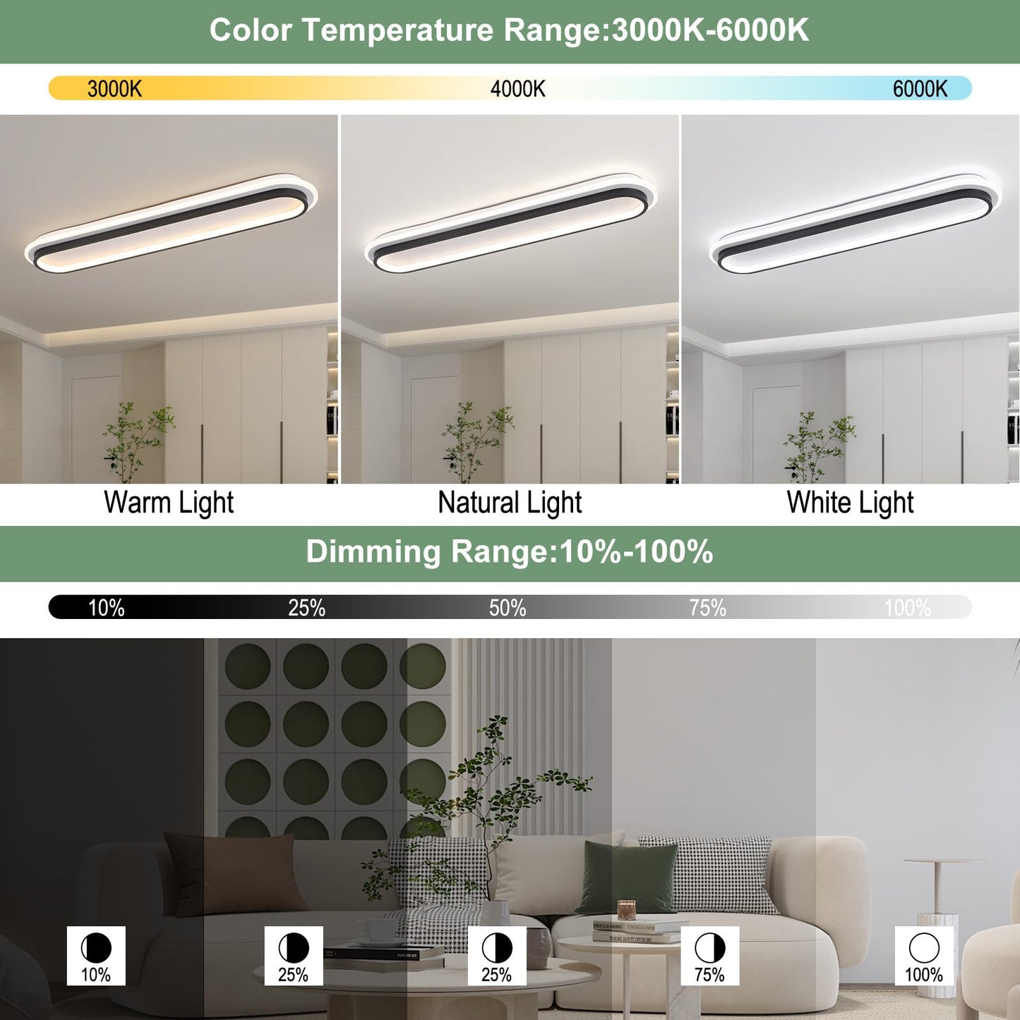 Vloitgol Modern Linear Ceiling Light, 31.5Inch Dimmable LED Flush Mount Ceiling Lamp with Remote Control, Long Ceiling Light Fixture for Kitchen Office Bedroom Hallway