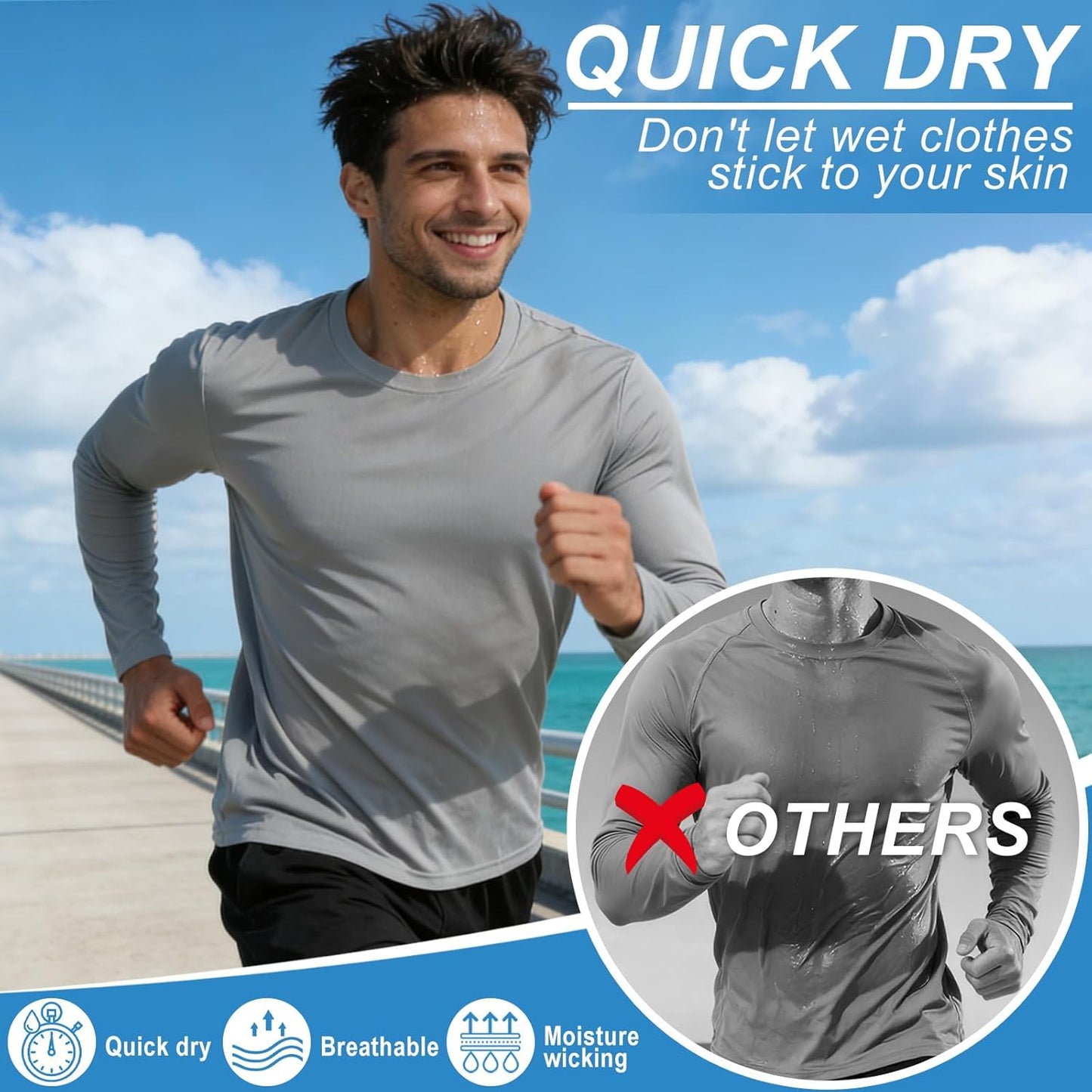 Skiennix Long Sleeve Rash Guard - Men's Dri-Fit Sun Protection Tee | UPF 50+ Quick Dry Athletic Shirt in Grey