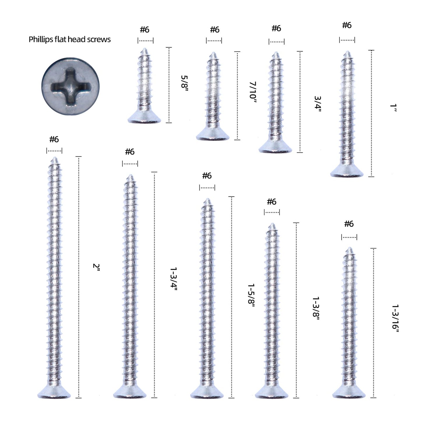 #6 x 2" Stainless Flat Head Phillips Wood Screw, 100 pcs, 18-8 (304) Stainless Steel Screws by NIANXIHAN (M3.5 x 50mm)