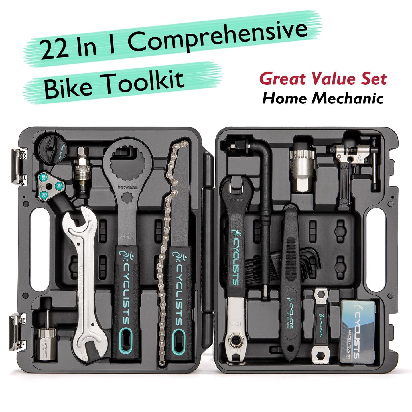 Bike Tool Kit with Storage Case - 22 PCS Bicycle Repair Tool Set Portable Tools Box - Bike Maintenance Tools for Road Bikes and Mountain Bikes