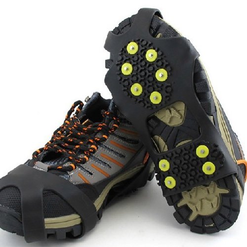 Leebei 2Pcs Non-Slip Shoe Cover,Ice Snow Grippers,Over Shoe Boot Traction Cleat Rubber Spikes Mountaineering Non-Slip Shoe Cover 10-Stud Slip-on Stretch Footwear (Large (Shoes Size:W 10-13/M 8-11))