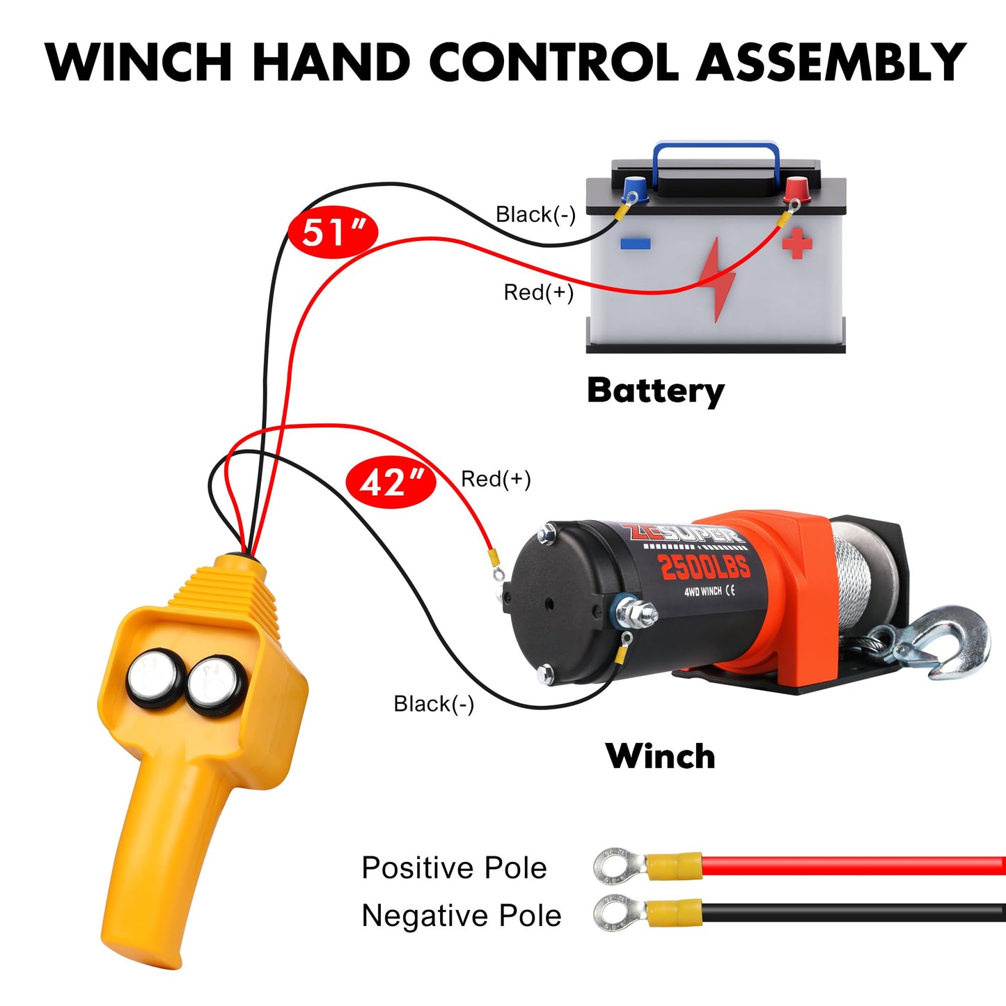 ZESUPER 2500 lb Electric Winch 50ft Steel Cable 12V DC UTV ATV Boat Trailer Winch with Handheld Remote Mounting Plate Waterproof Small Electric Winch ATV Winches Kits